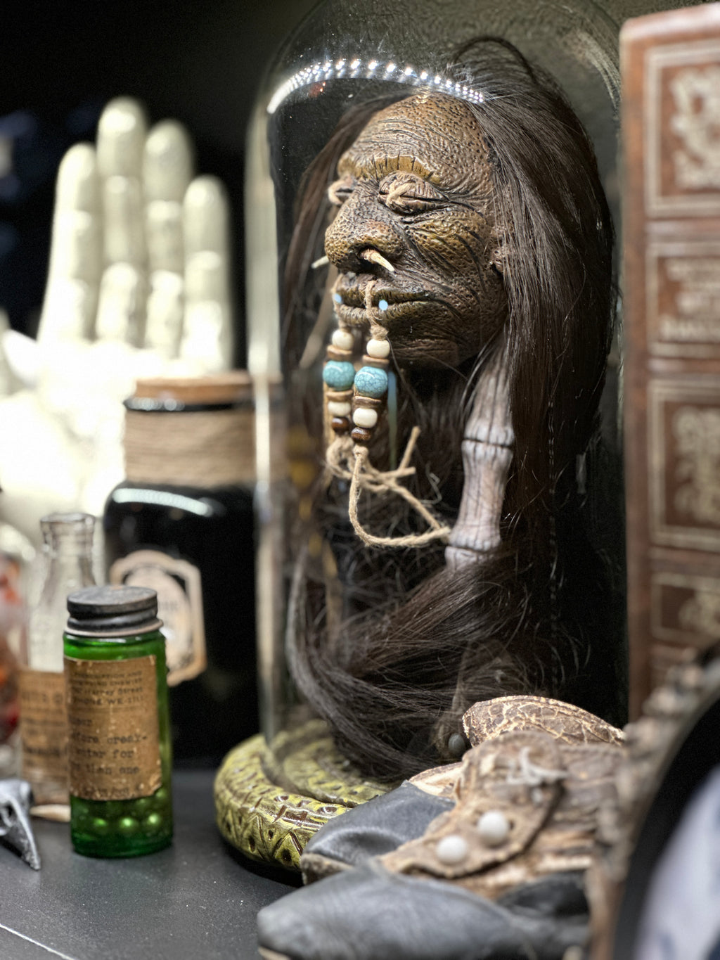 Shrunken Head & Display Dome - Horror Decor | Screametery Originals